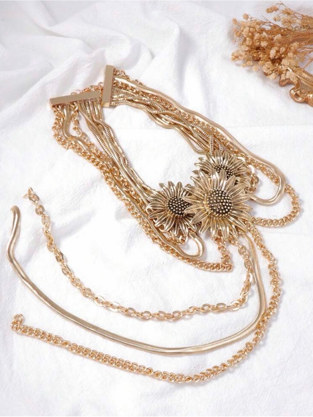 Gold Floral Multi-Chain Statement Necklace